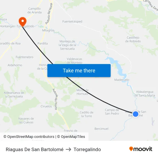 Riaguas De San Bartolomé to Torregalindo map