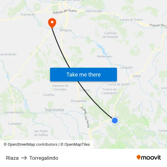 Riaza to Torregalindo map