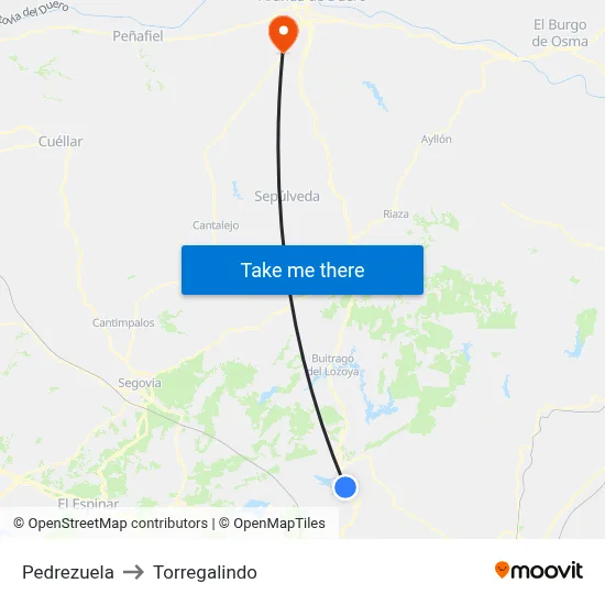 Pedrezuela to Torregalindo map