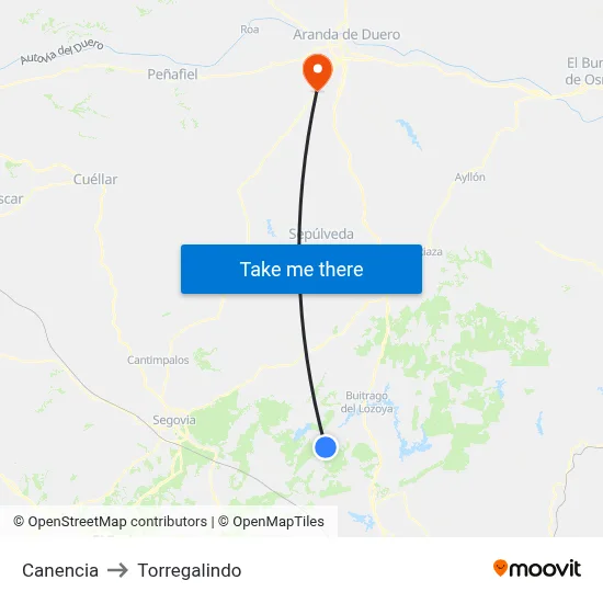 Canencia to Torregalindo map