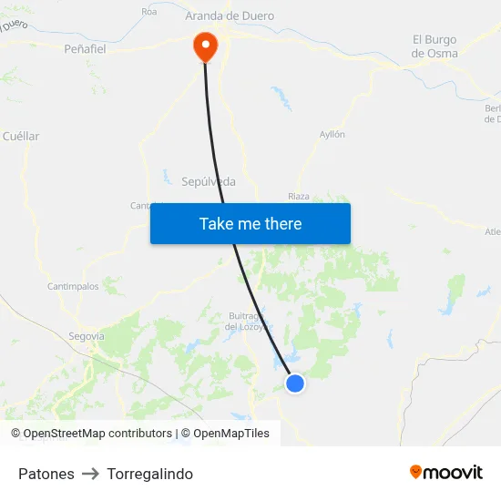 Patones to Torregalindo map