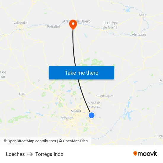 Loeches to Torregalindo map