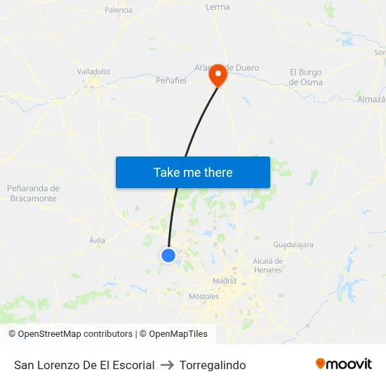 San Lorenzo De El Escorial to Torregalindo map