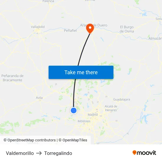 Valdemorillo to Torregalindo map