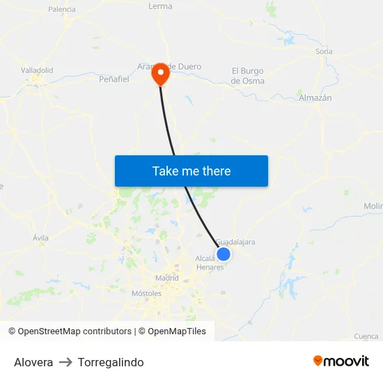Alovera to Torregalindo map