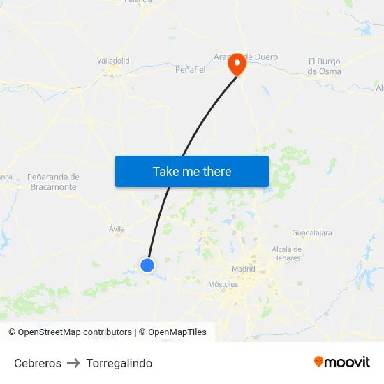 Cebreros to Torregalindo map