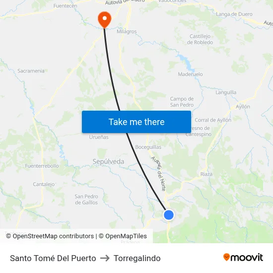Santo Tomé Del Puerto to Torregalindo map
