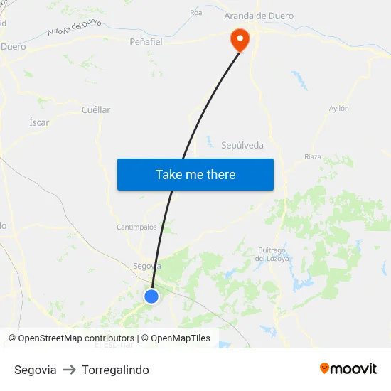 Segovia to Torregalindo map