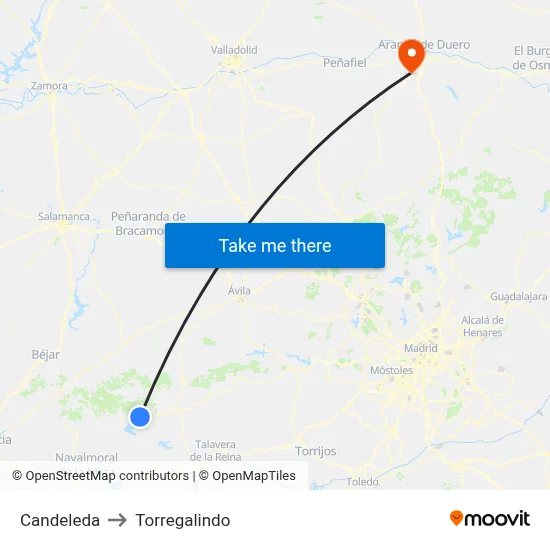 Candeleda to Torregalindo map