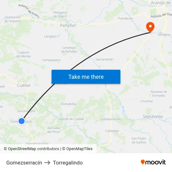Gomezserracín to Torregalindo map