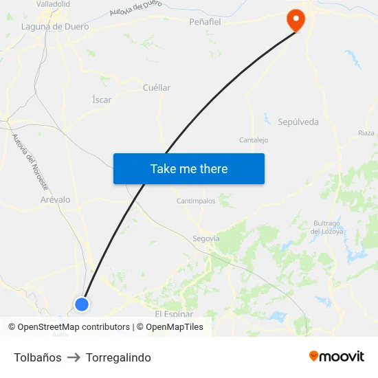 Tolbaños to Torregalindo map