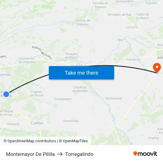 Montemayor De Pililla to Torregalindo map