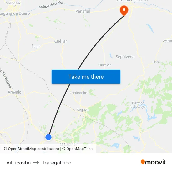 Villacastín to Torregalindo map