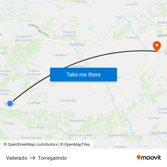 Vallelado to Torregalindo map
