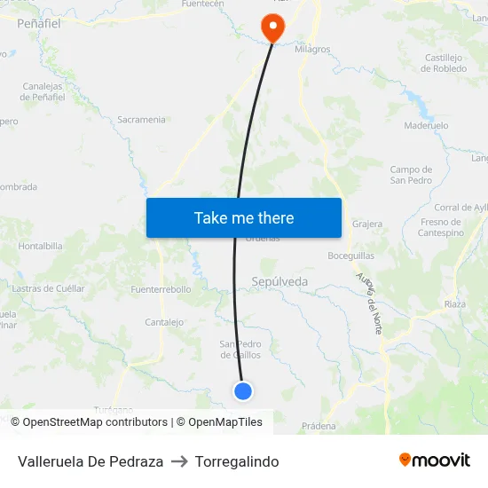 Valleruela De Pedraza to Torregalindo map