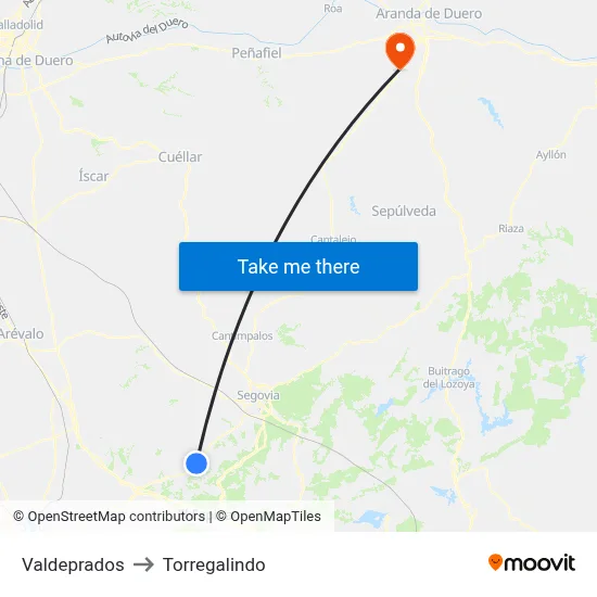 Valdeprados to Torregalindo map