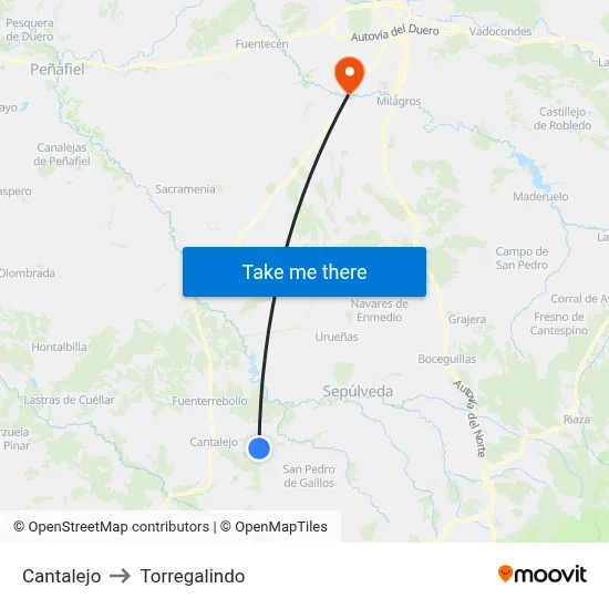 Cantalejo to Torregalindo map