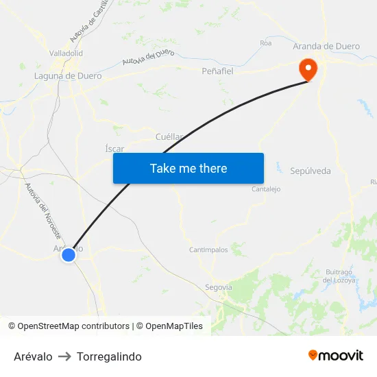 Arévalo to Torregalindo map