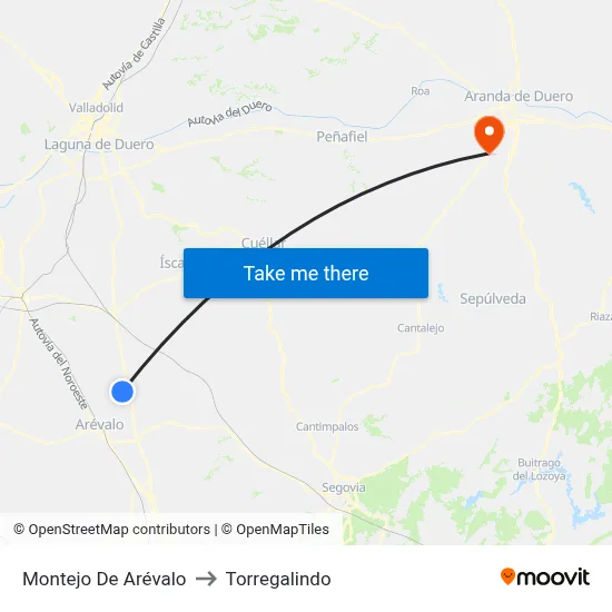Montejo De Arévalo to Torregalindo map