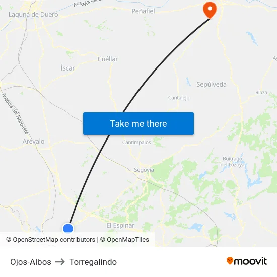 Ojos-Albos to Torregalindo map