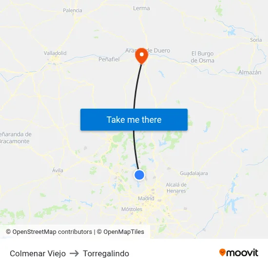 Colmenar Viejo to Torregalindo map