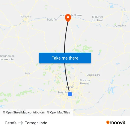 Getafe to Torregalindo map