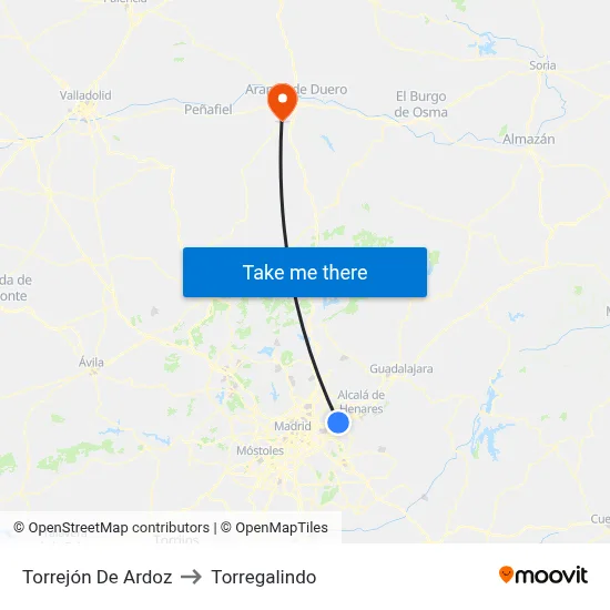 Torrejón De Ardoz to Torregalindo map