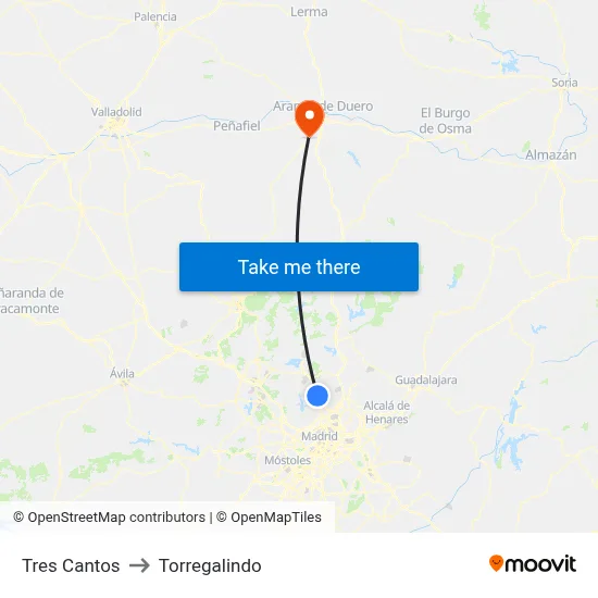 Tres Cantos to Torregalindo map