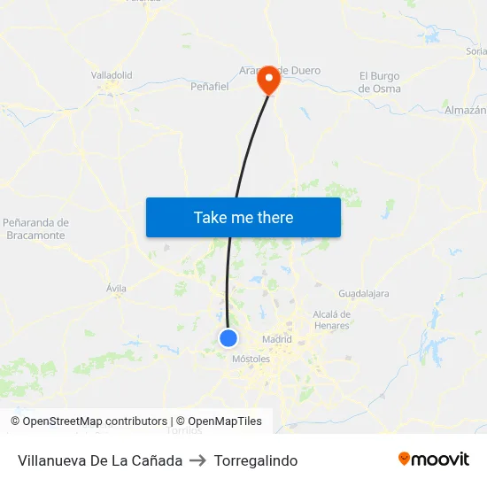 Villanueva De La Cañada to Torregalindo map