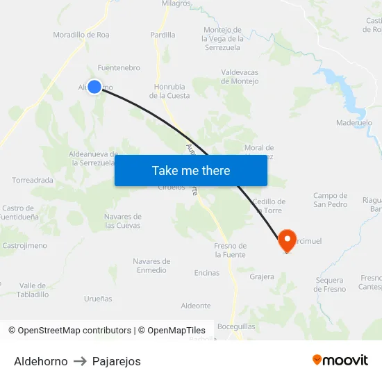 Aldehorno to Pajarejos map