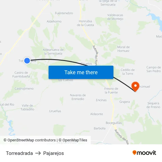 Torreadrada to Pajarejos map