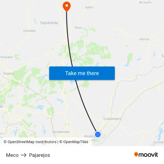 Meco to Pajarejos map