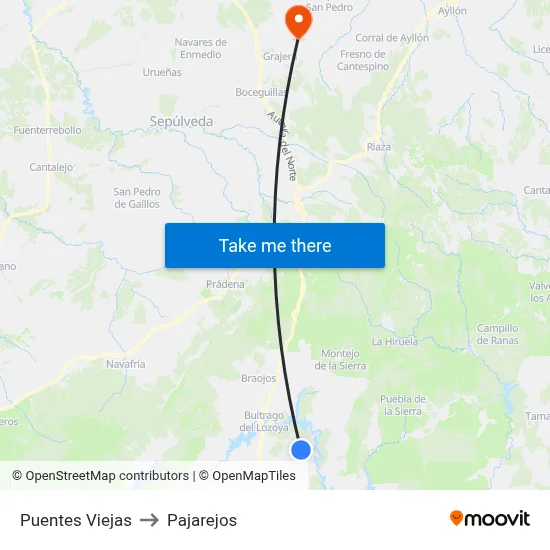 Puentes Viejas to Pajarejos map