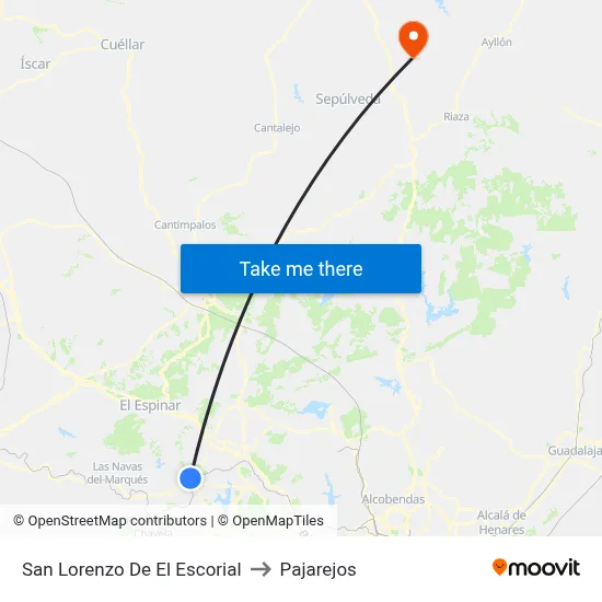 San Lorenzo De El Escorial to Pajarejos map