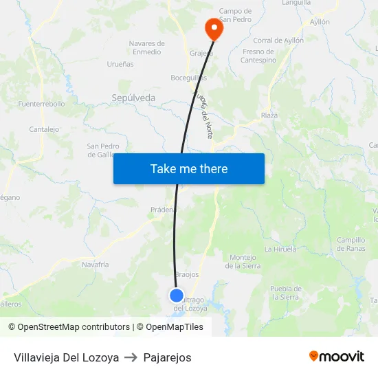 Villavieja Del Lozoya to Pajarejos map