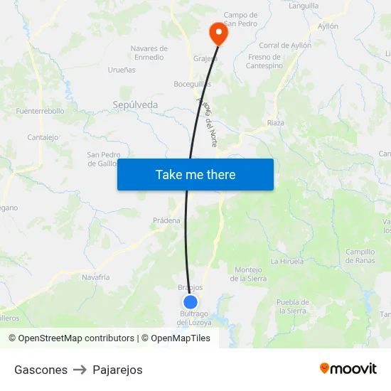 Gascones to Pajarejos map