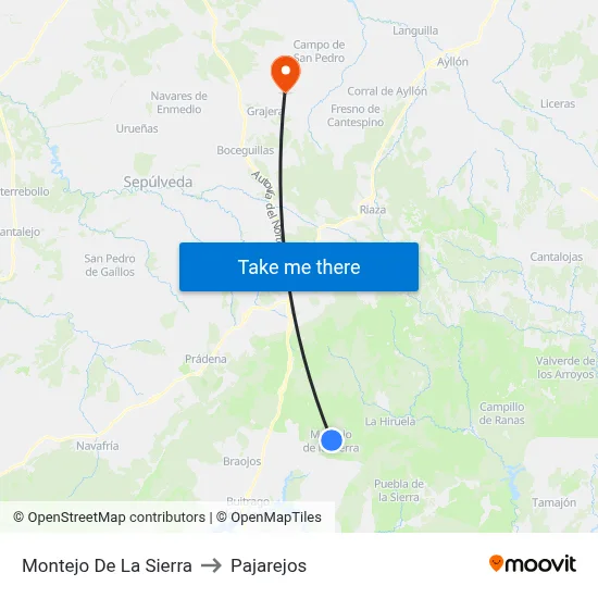 Montejo De La Sierra to Pajarejos map