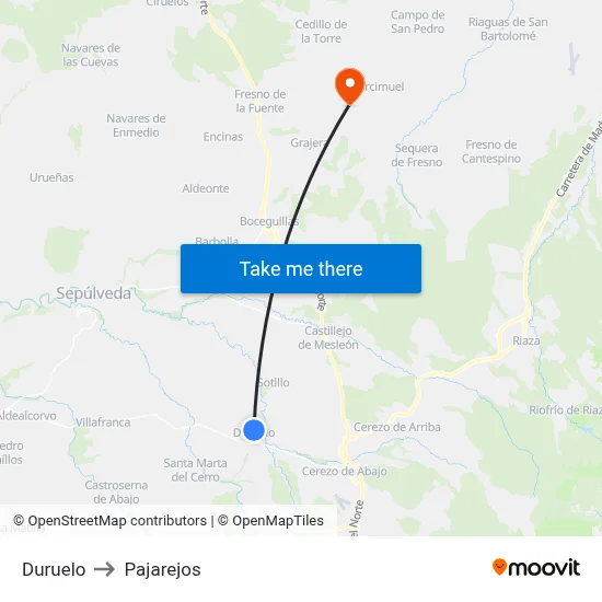 Duruelo to Pajarejos map