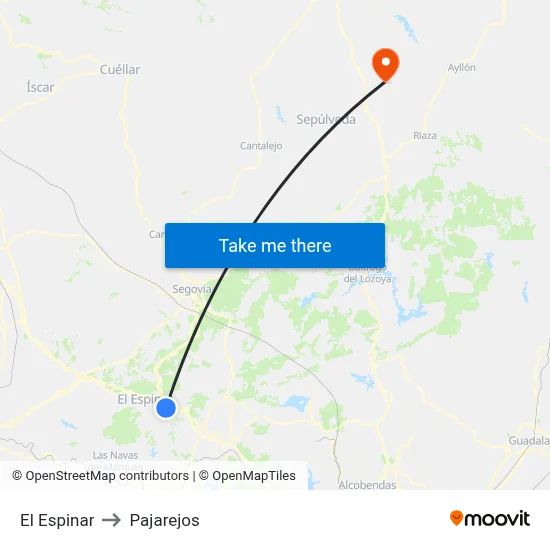 El Espinar to Pajarejos map