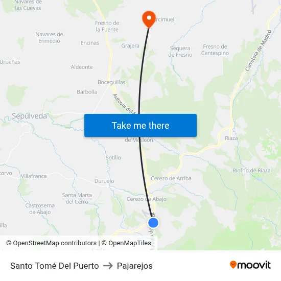Santo Tomé Del Puerto to Pajarejos map