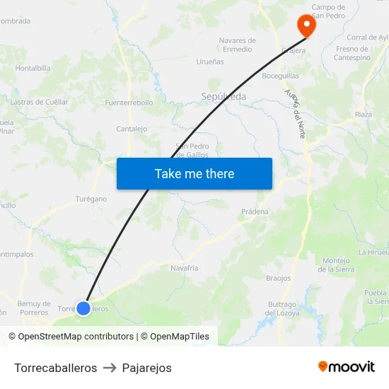 Torrecaballeros to Pajarejos map