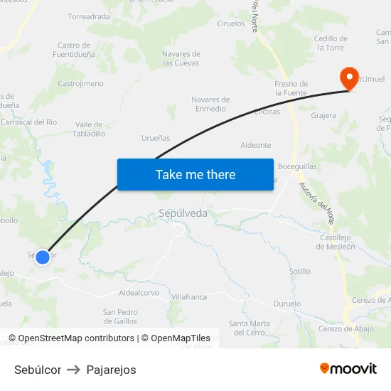 Sebúlcor to Pajarejos map