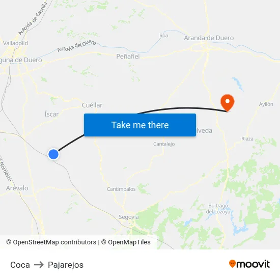 Coca to Pajarejos map