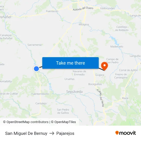 San Miguel De Bernuy to Pajarejos map