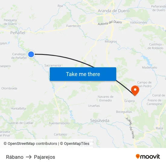 Rábano to Pajarejos map