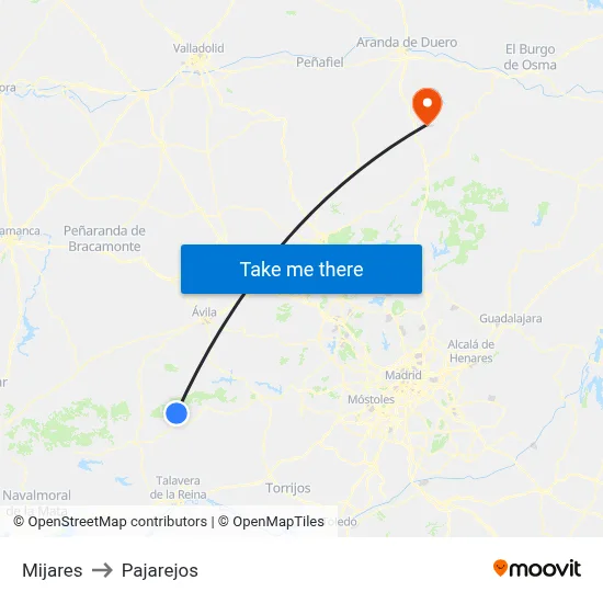 Mijares to Pajarejos map