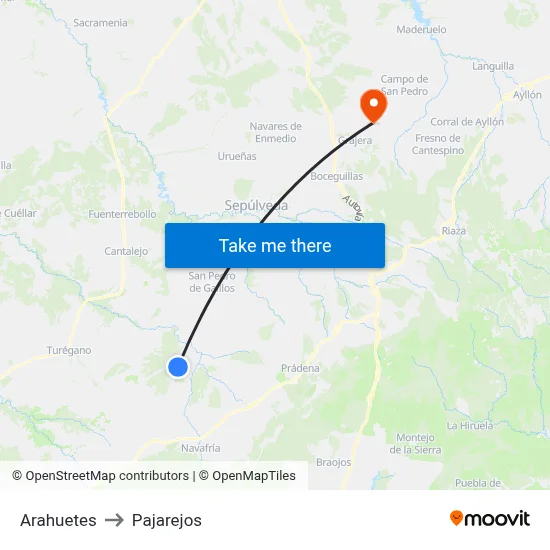 Arahuetes to Pajarejos map