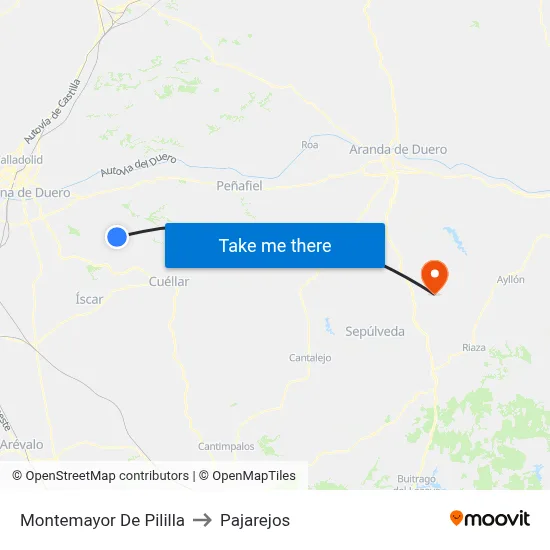 Montemayor De Pililla to Pajarejos map