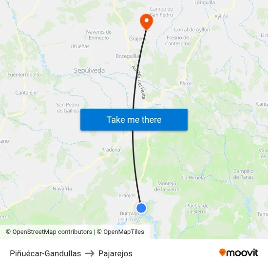 Piñuécar-Gandullas to Pajarejos map