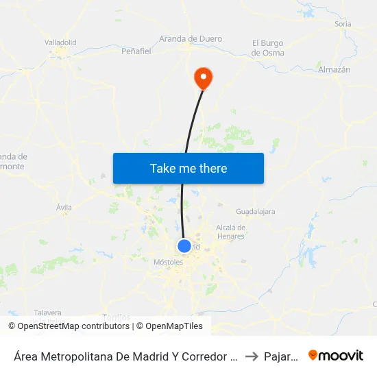 Área Metropolitana De Madrid Y Corredor Del Henares to Pajarejos map